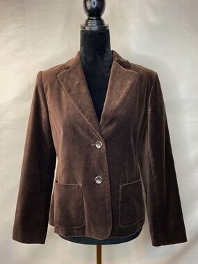 Vintage Y2K Rafaella Chocolate Brown Velvet Blazer Jacket Striped Lining Size 8P